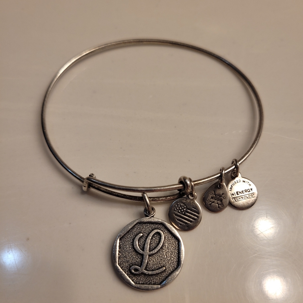 Alex and Ani Monogram Initial "L" Charm Bangle Bracelet Silver-tone - Picture 2 of 13
